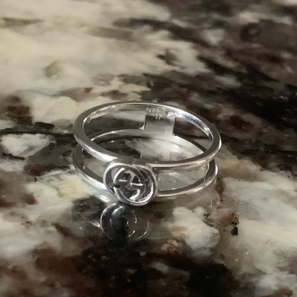 GUCCI Interlocking GG Ring, Sterling Silver 925, IT Size 17, USA Size Approx. 8